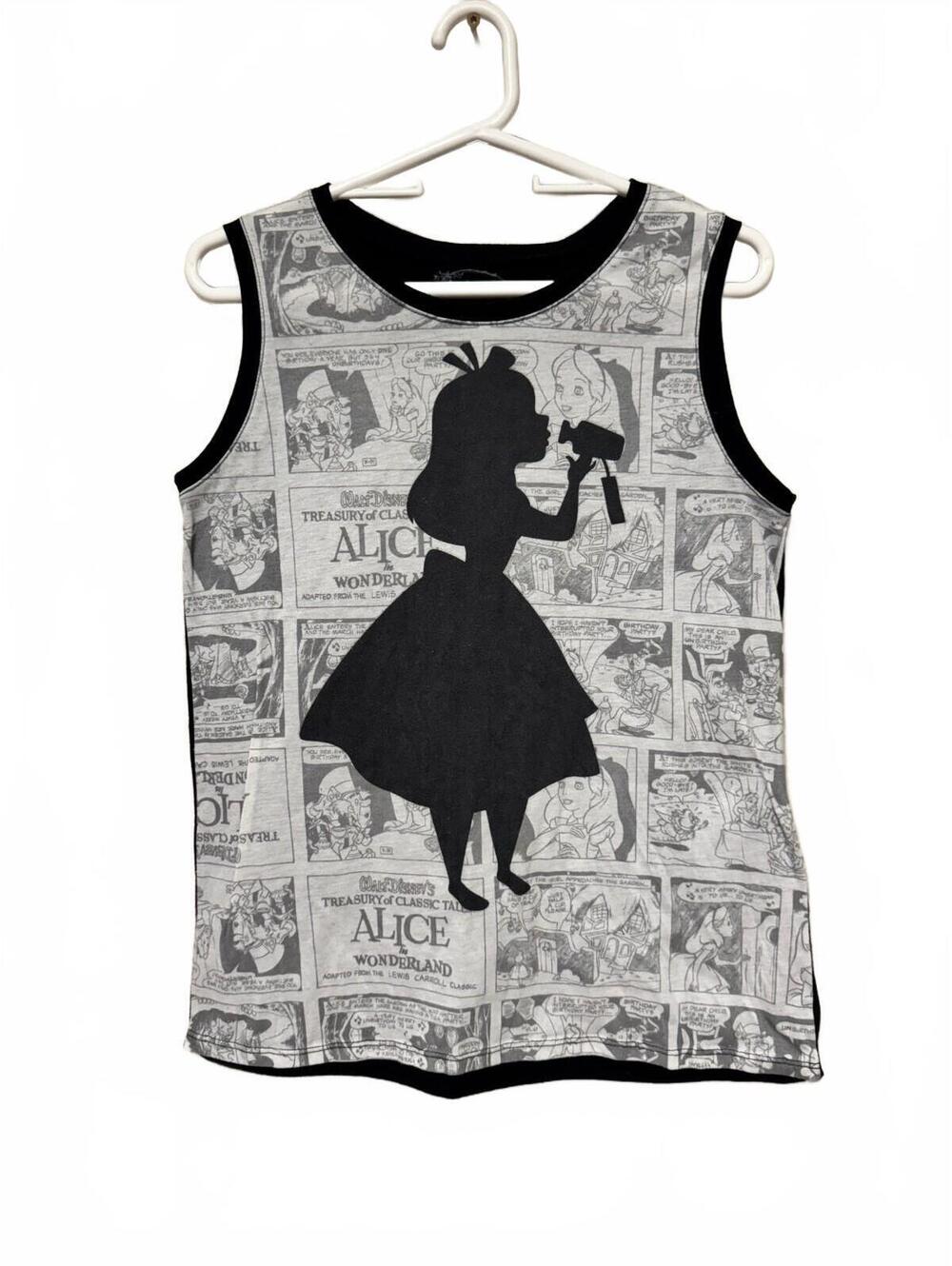 Disney Alice in Wonderland Comic Print Graphic Tank Top Black Gray Large